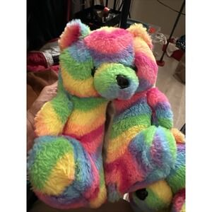 Teddy Bear Slippers Womens 5.5 to 9.5 Rainbow Plush Cozy House Shoes